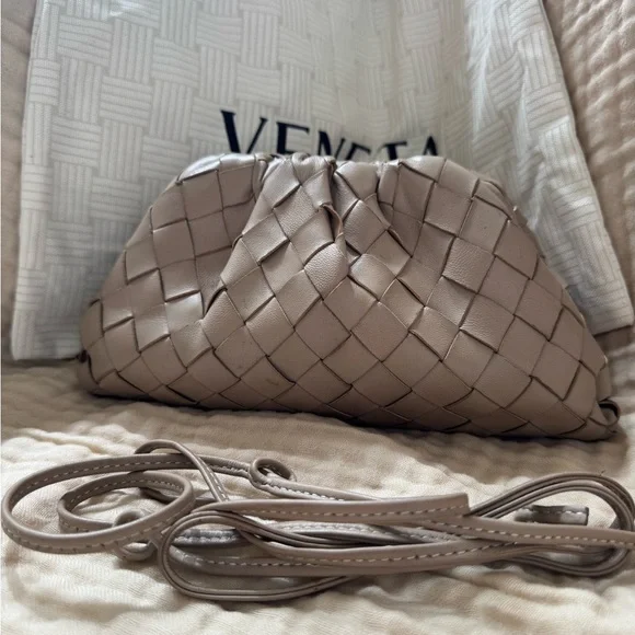 Taupe Woven Leather Clutch - Picture 1 of 14